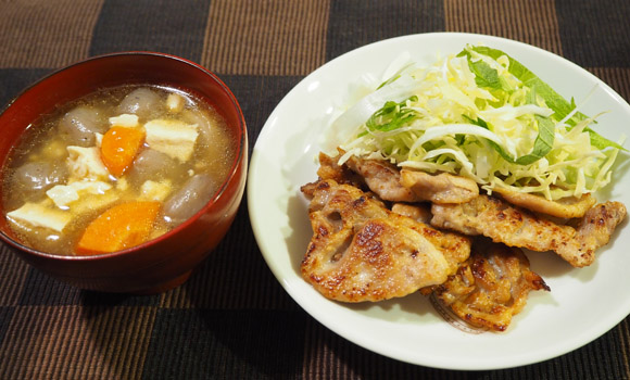 豚の塩しょうが焼きとけんちん汁